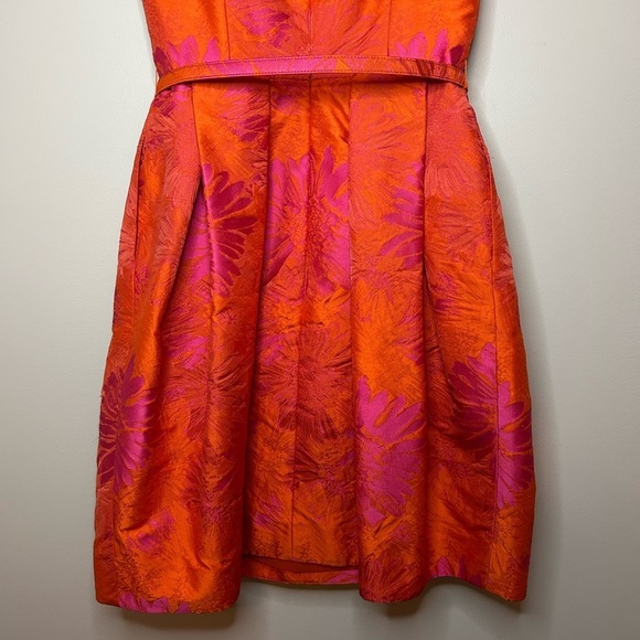 Carlisle 0 Orange Pink Floral Jacquard Cocktail Dress Size 4 - Picture 10 of 10